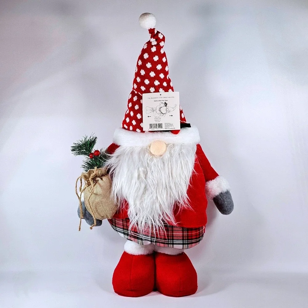Holiday Time Floor Standing Gnome Expandable Christmas Decor Red Plaid 41